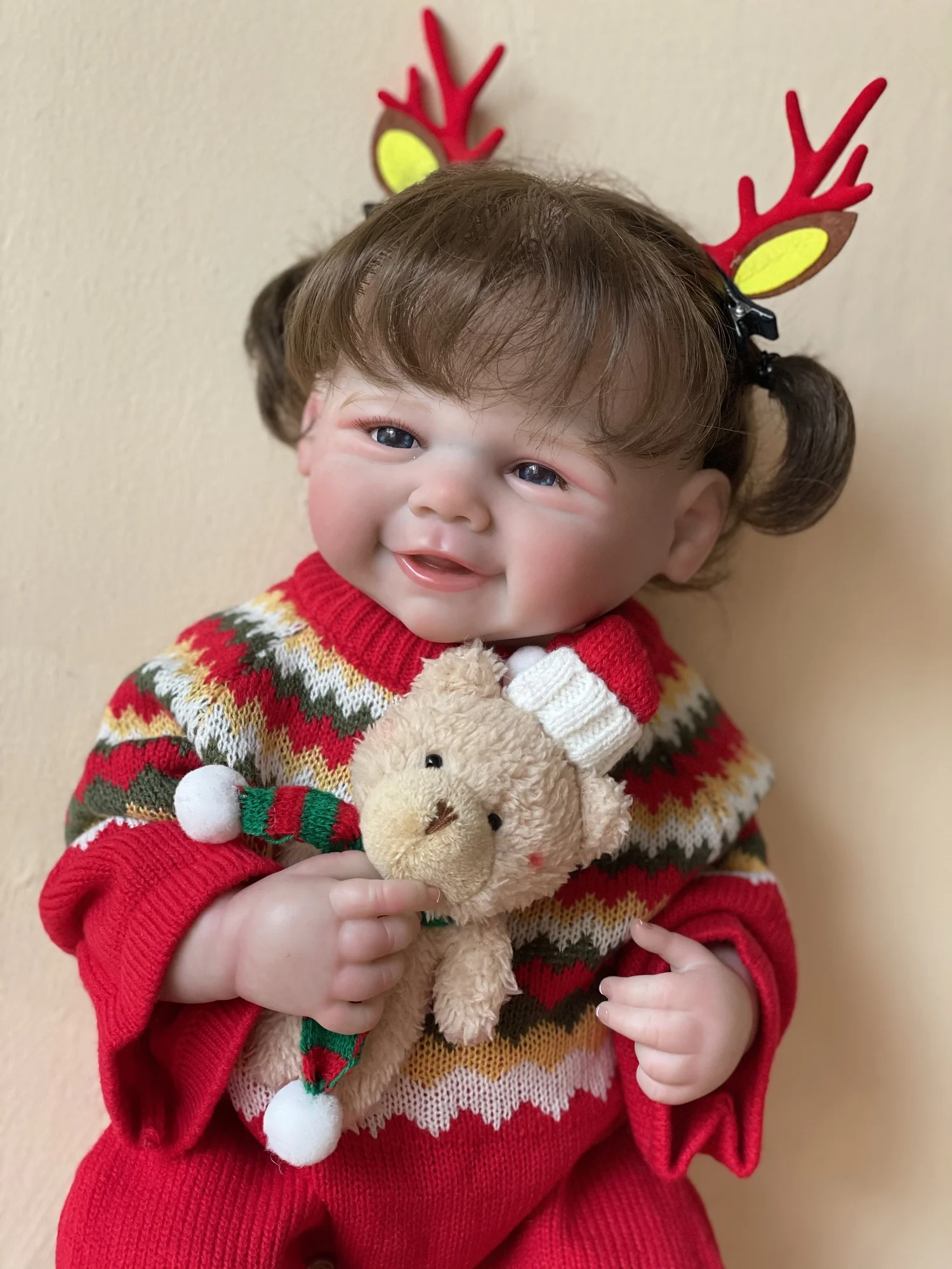50cmVivienne Full Body Silicone Vinyl Bebe Reborn Girl With Rooted Hair Cute Christmas Outfits Handmade Lifelike Reborn Dolls