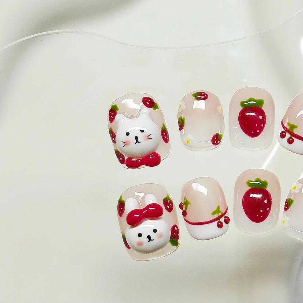 10 handmade pressed nails short square fake nails Christmas and Year limited edition red diamond nail n with set 241031