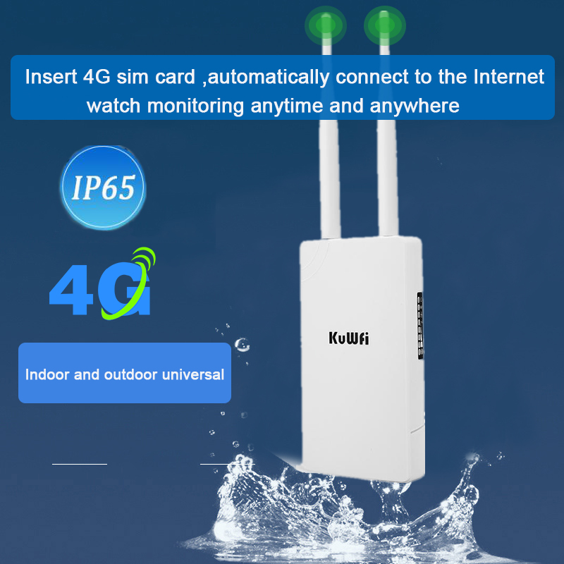 KuWFi Waterproof Outdoor 4G WiFi Router 150Mbps CAT4 LTE Routers 3G/4G SIM Card Router Modem for IP Camera/Outside WiFi Coverage