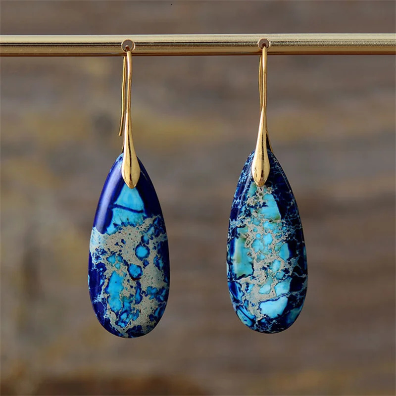Natural Orange Empire Jasper Stone Pendant Earrings for Women Bohemian Emperor Stone Earrings Jewelry Gifts 241031
