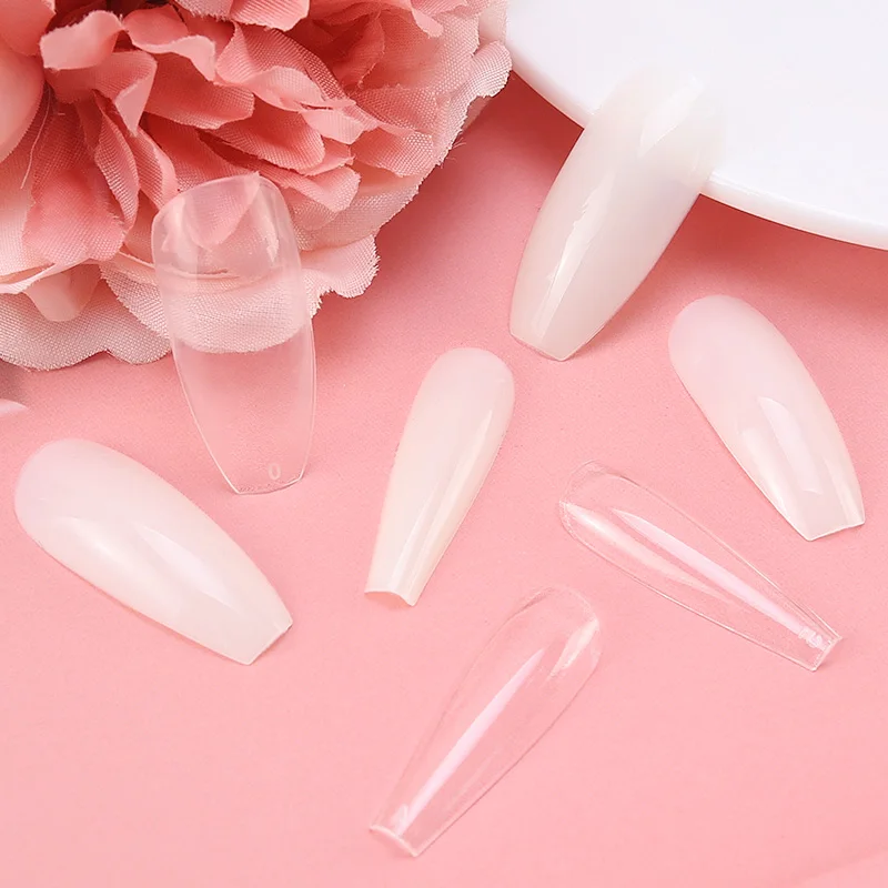 Single Size Fake Nails 0-9 Different Sizes 50Pcs/Bag Acrylic Gel Ballet Coffin Stiletto Full Cover False Nail Clear/Natural