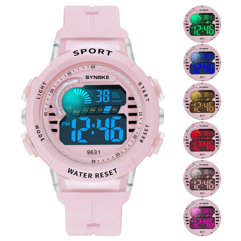 SYNOKE Fashion Kids Sport Watches 50M Waterproof Electronic Wristwatch Stop Watch Clock Children Digital Watch For Boys Girls