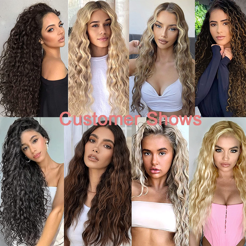 24" Synthetic Curly Clip-In Hair Extensions For Women weave 6PCS Full Head Organic Fake Hair Ombre Brown Blonde Thick Hairpieces 87225