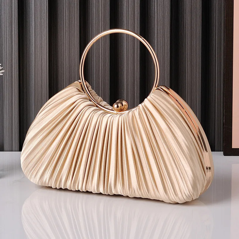 Fashionable and elegant clutch bag pleated almond dress bag circular banquet handbag party wedding wallet bag 241031