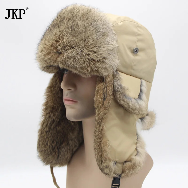 Winter fashion bomber hunting hat thick winter warm rabbit hat Rex thick snow hat earmuffs Russian mens earmuffs 241031