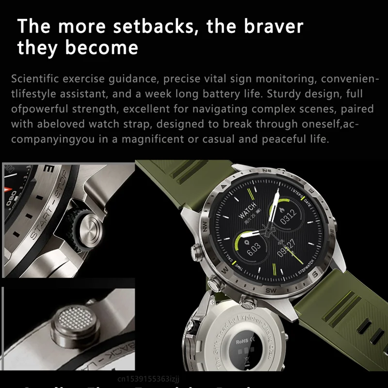 GT45 Smart Watch Men Outdoor Sports Voice Assistant Compass Calculator Bluetooth Call Heart Rate Health Monitoring Smartwatch