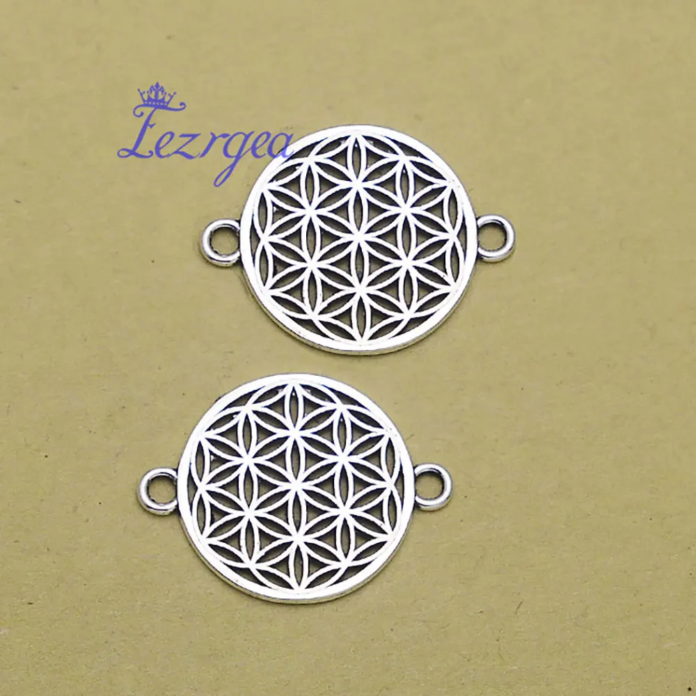 Antique Silver Plated Flower Of Life Charms Geometric Patterns Pendants For Diy Jewelry Making Findings Supplies Accessories