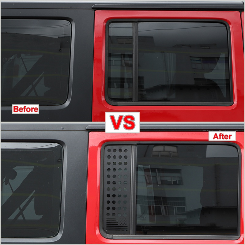 2PCS Aluminum Alloy Car Rear Door Window Glass Strip Panel Trim for Jeep Wrangler JK 2007-2017/JL 2018-2022