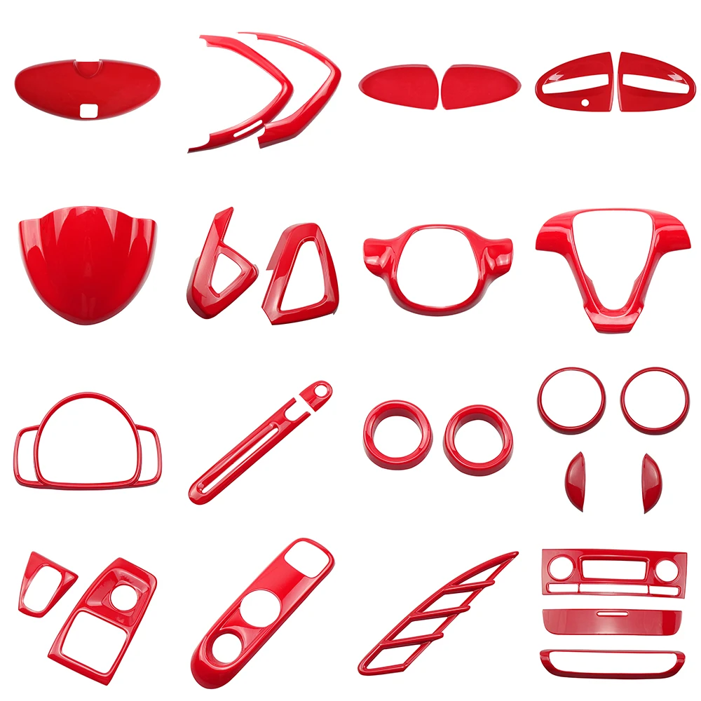 Full Set Interior Cover Sticekr Red Car Dashboard Outlet Sticker Cover Gear Shift For Mercedes-Benz Smart 451 Fortwo Accessories