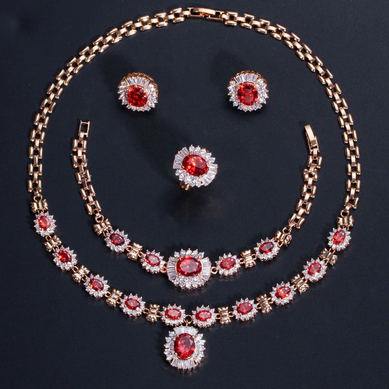 Three layer Dubai gold purple oval Austrian crystal 4-piece wedding engagement jewelry set 241031