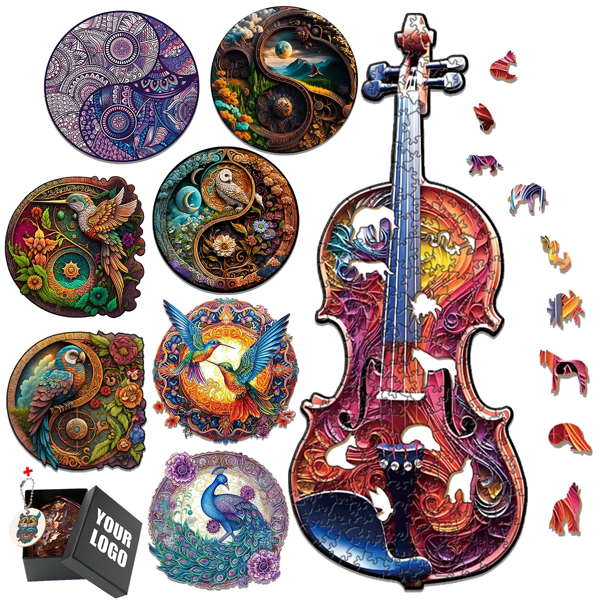 Unique Cello Wooden Animals Puzzle For Adults Kids Puzzles Toys DIY Educational Games Christmas Gifts With Black Box Collect