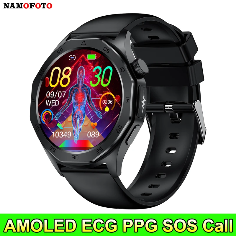 2024 New ECG Smart Watch 1.43'' AMOLED Screen Heart Rate Blood Pressure Bluetooth Call SOS Men Health Care Sports Smartwatch