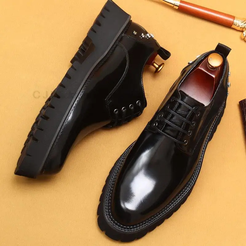 HKDQ Mens Oxford Genuine Leather Mens Wedding Party Dress Mens Round Head Lace Office Set Official Derby Shoes 241031