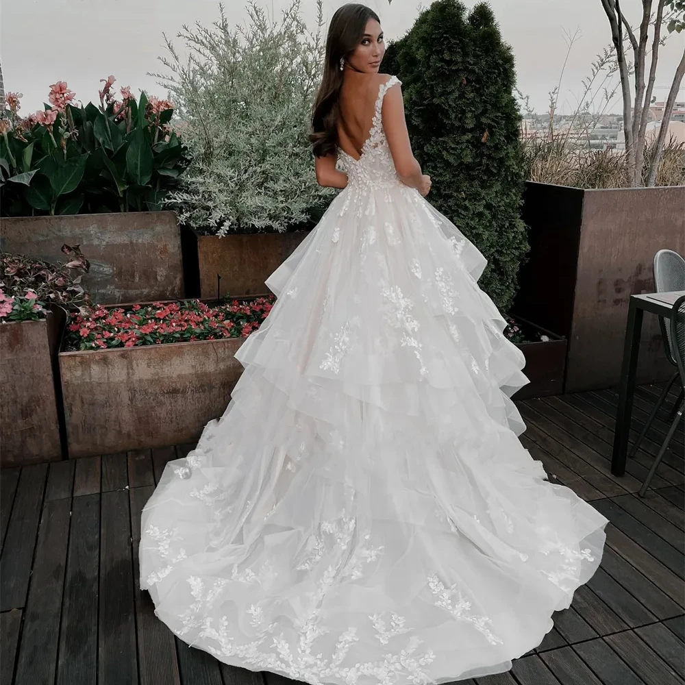 Luxury Classic Wedding Dresses For Brides 2024 layered Ruched Appliques Scoop Formal Personalised For Women Vestidos De Novia