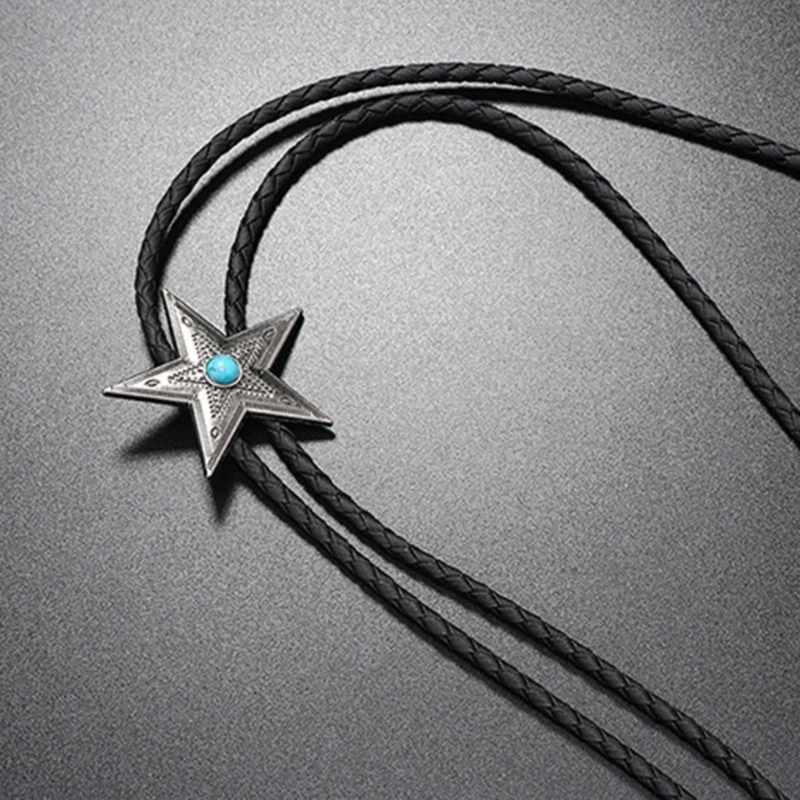 Elegant Black Bolo Tie with Star Pendant Cowboy Star Necktie Western Necklace Cool Bola-Tie Western Cowboy Costume Wholesale