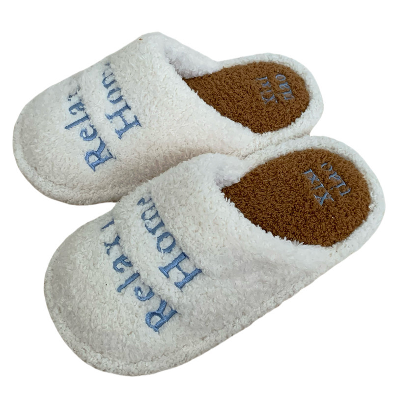 Simple creative letters Flat cotton slippers for Women Girls Ladies Fall/Winter Warm fur slide Furry plush mule Luxury women's shoes Flat slipper