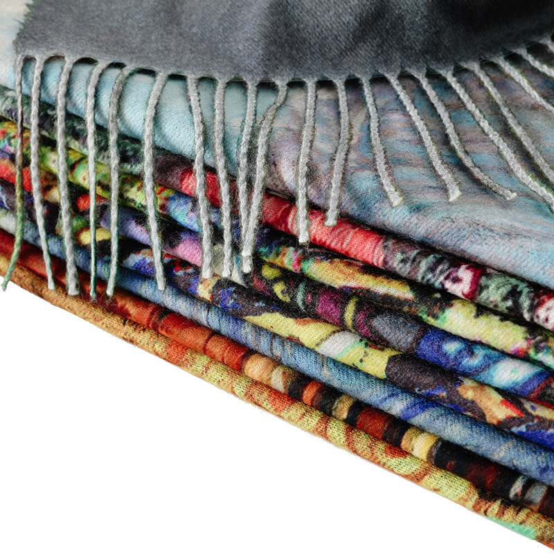 Luxury Brand Oil Painting Cashmere Scarf for Women Warm Winter Pashmina Printed Shawl Foulard Femme Blanket Scarves Wraps
