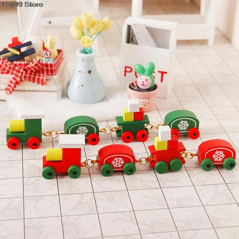 1:12 Miniature Christmas Snowflake Small Train Carriages Model DIY Dollhouse Decor For Kid Pretend Play Toy