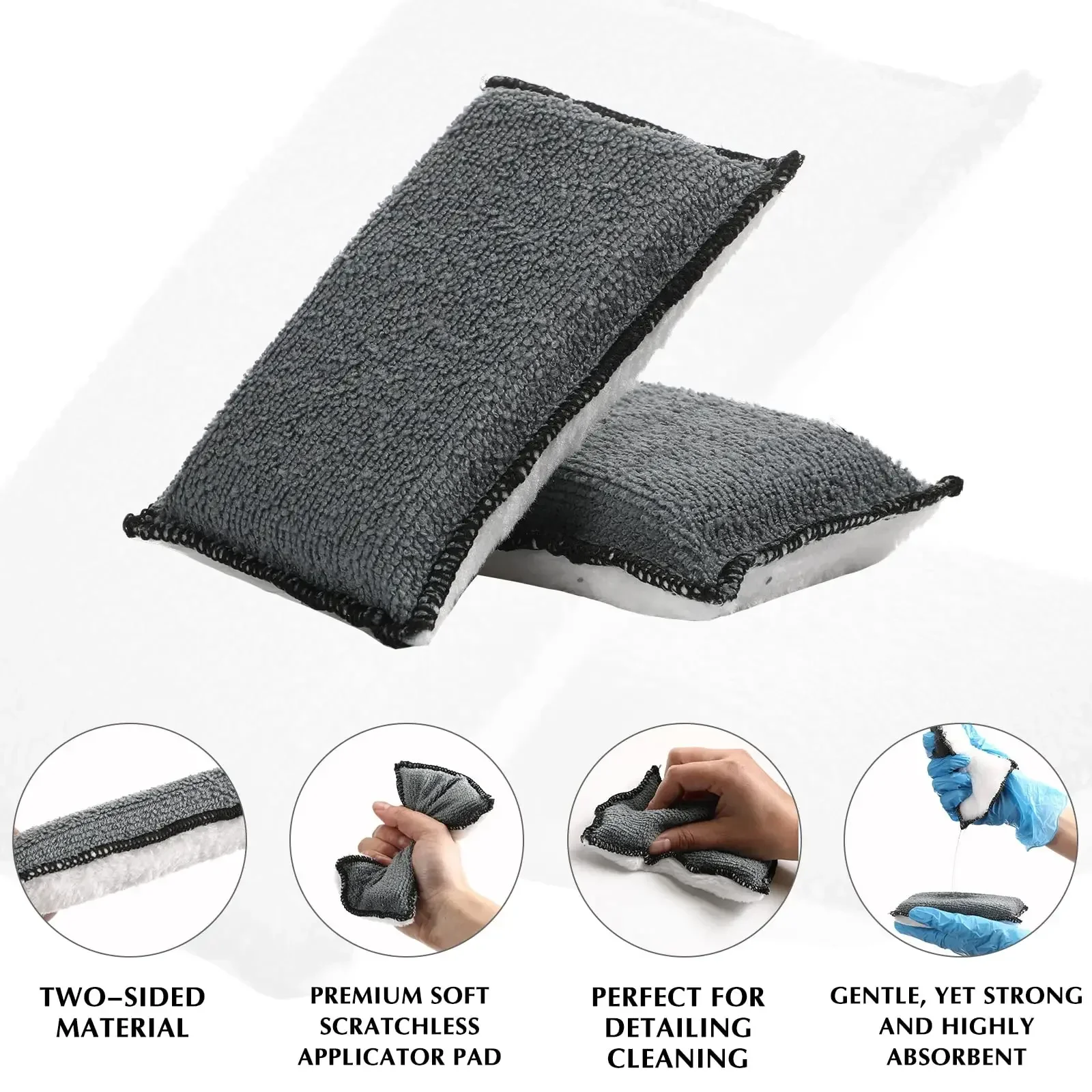 Suede Car Wash Pad, Soft, Absorbent, Detailing, Bristle Cleaning, No Scratch, Microfiber Scrubbing, 5Pcs