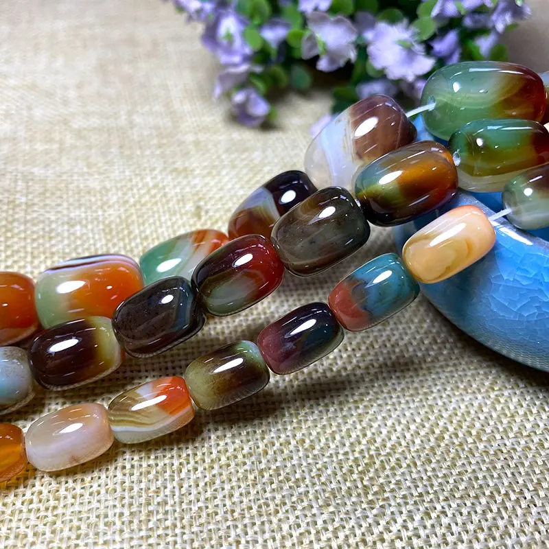 Wholesale 100% Natural Cylinder Peacock Agates Loose Stone Beads For Jewelry Making DIY Bracelet Necklace Accessories 15''