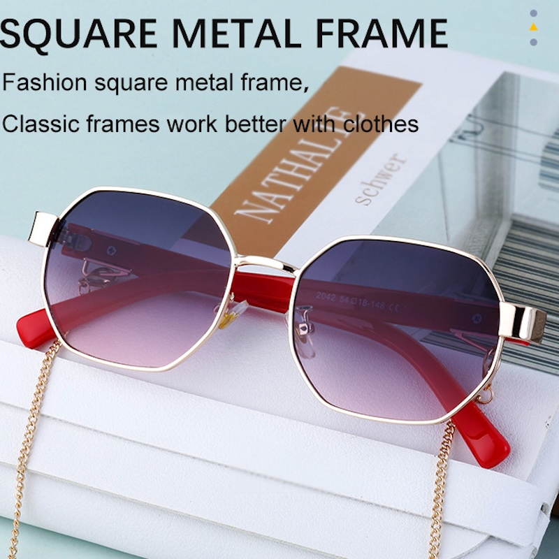 Vintage Sunglasses Women With Chain Small Frame Hexagon Luxury Brand Designer Punk Sun Glasses For Ladies Shades Fashion Square Sexy Cat Eye Oval Meta