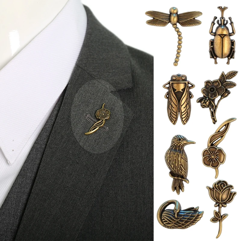Vintage Alloy Animal Brooch For 2025 Men Enamel Flower Bronze Bird Bee Insect Brooches Shirt Collar Pins Clothing new Jewelry Decoration