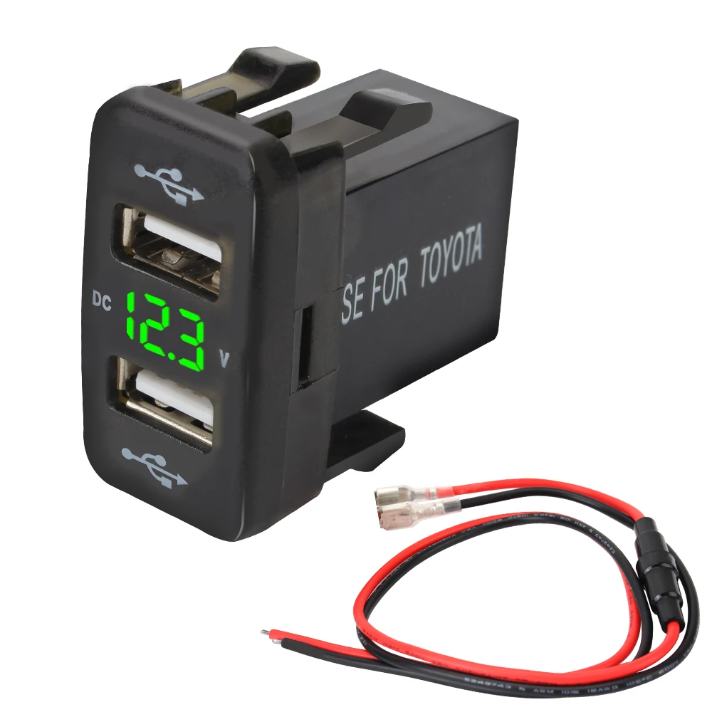 Dual USB QC Car Socket Charger 12-24V new LED Car Accessories 2025 Voltmeter 4.2A Dual USB For Toyota Power Adapter
