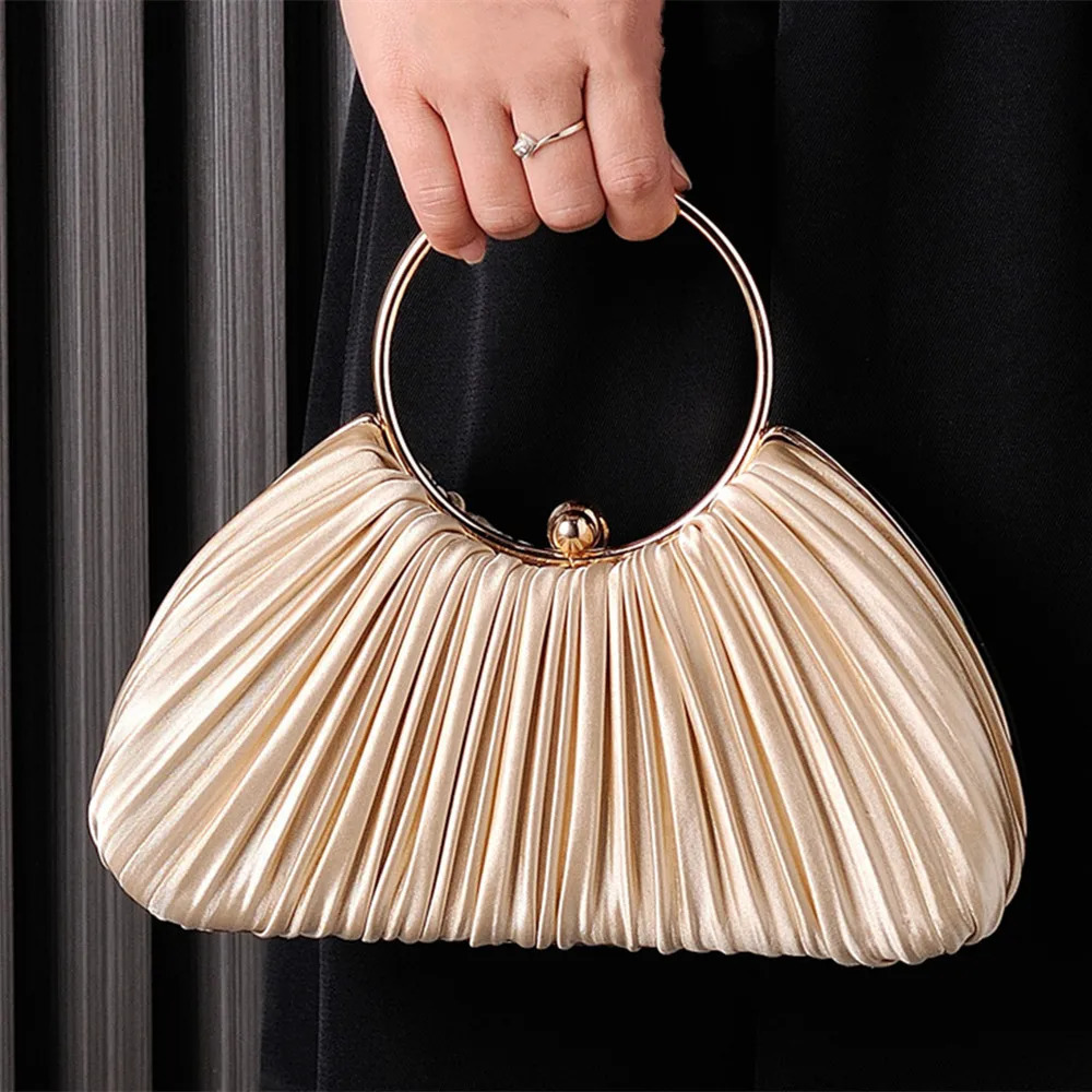 Fashionable and elegant clutch bag pleated almond dress bag circular banquet handbag party wedding wallet bag 241031