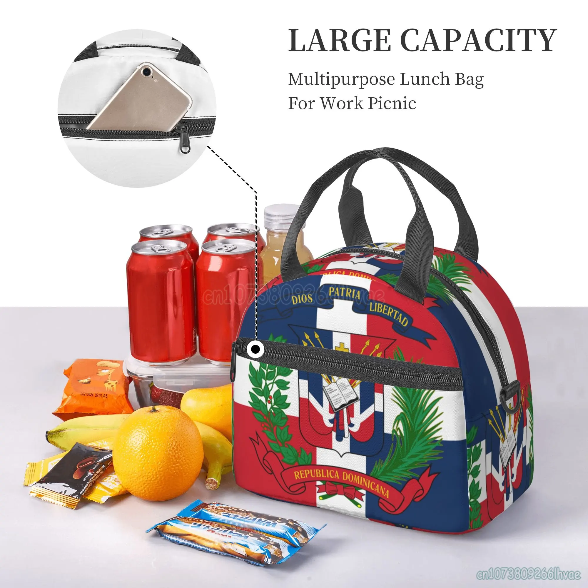 Dominican Republic Flag Insulated Lunch Bags for School Work Picnic Food Leakproof Cooler Thermal Lunch Box for Women Kids