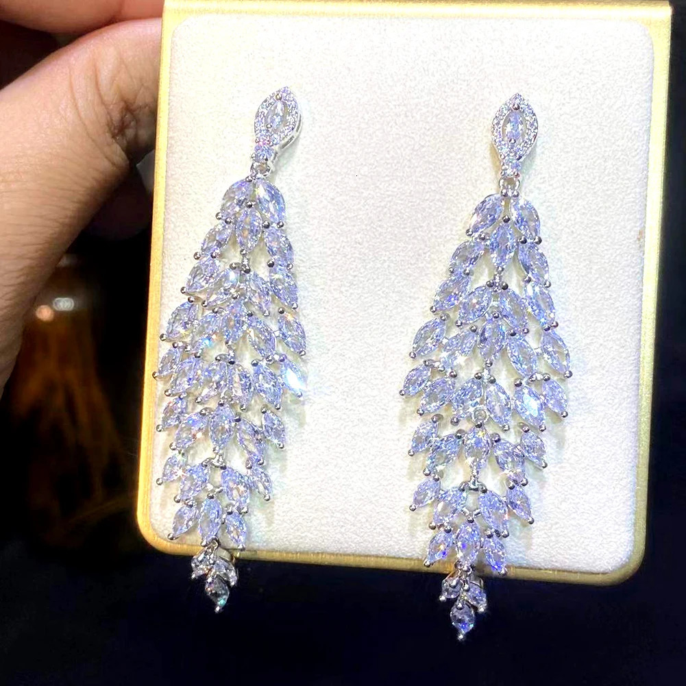 ASNORA - Long Cube Zirconia Crystal Earrings Suitable for Womens Wedding Party Jewelry CZ White E0078 241031