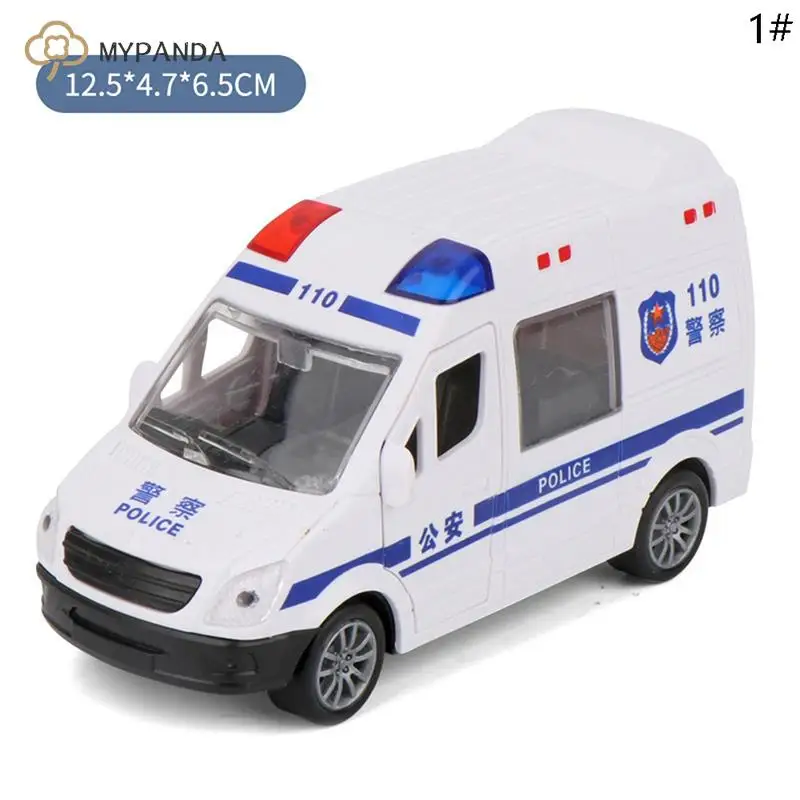 1:32 Hospital Rescue Ambulance Police Metal Cars Model Pull Back Sound And Light Alloy Diecast Car Toys For Children Boys Gifts