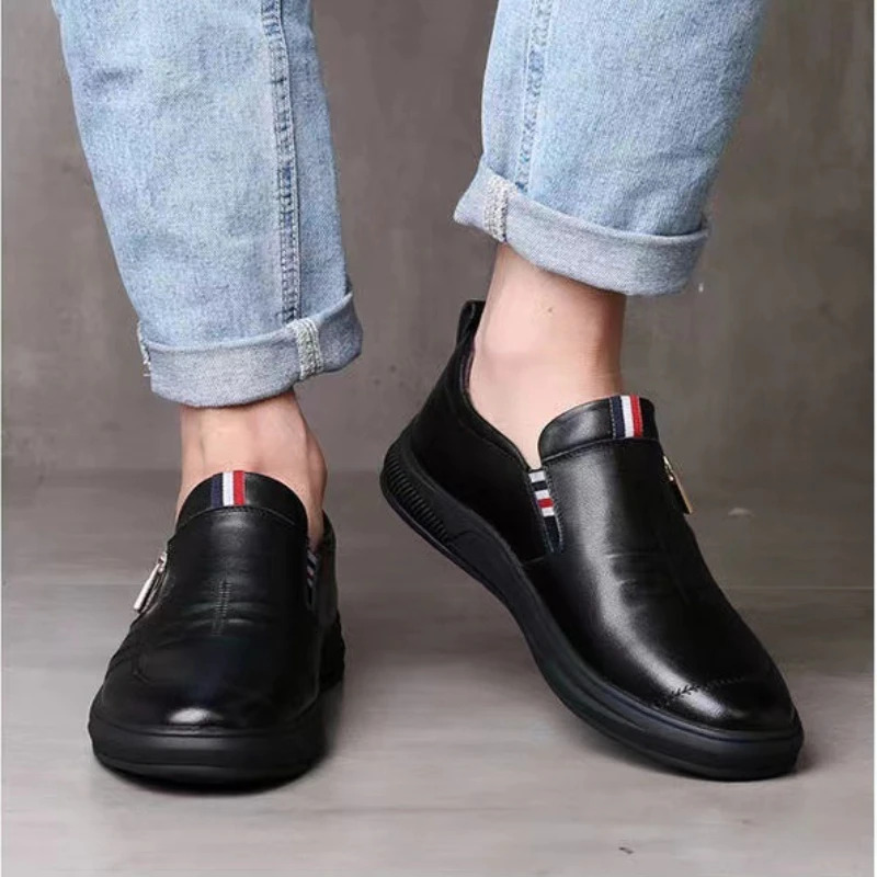 Casual Leather Shoes for Men Trend Brand Loafers Autumn ZIP Flat Man's Sneakes Business Comfortable Moccasins Tenis Masculino 22271