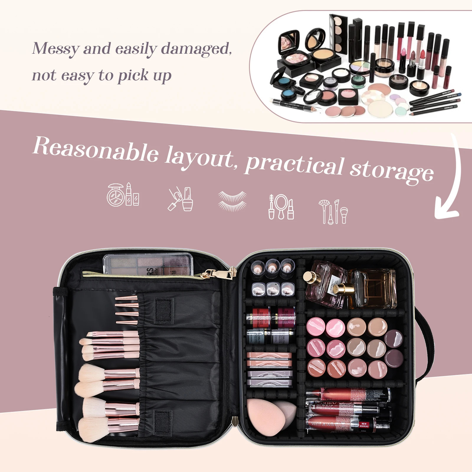 Makeup Bag Professional Makeup Brush Box Portable Travel Makeup Bag Waterproof Handle Storage Manager with Delivery 241031