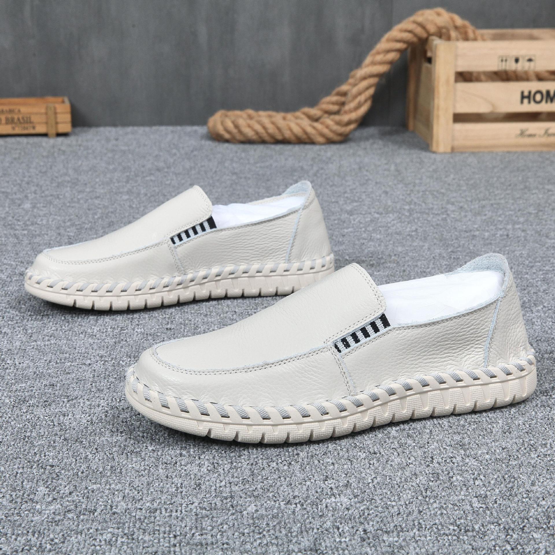 2024 Men's breathable casual driving top layer cowhide beanie Genuine leather slip-on shoes for lazy people 0328d