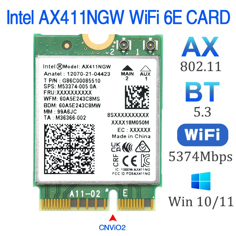Wi-Fi 6E AX411 AX411NGW WIFI network card CNvio2 802.11ax 2.4/5/6GHz Bluetooth 5.3 BT5.3 for Win 10 11