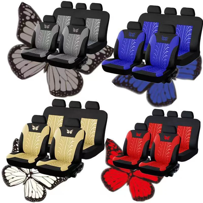 New 5-Seat Car Seat Covers utterfly Pattern Embroidery Universal Breathable Fabric Airbag Safe SUV Seat Protecto Accessories