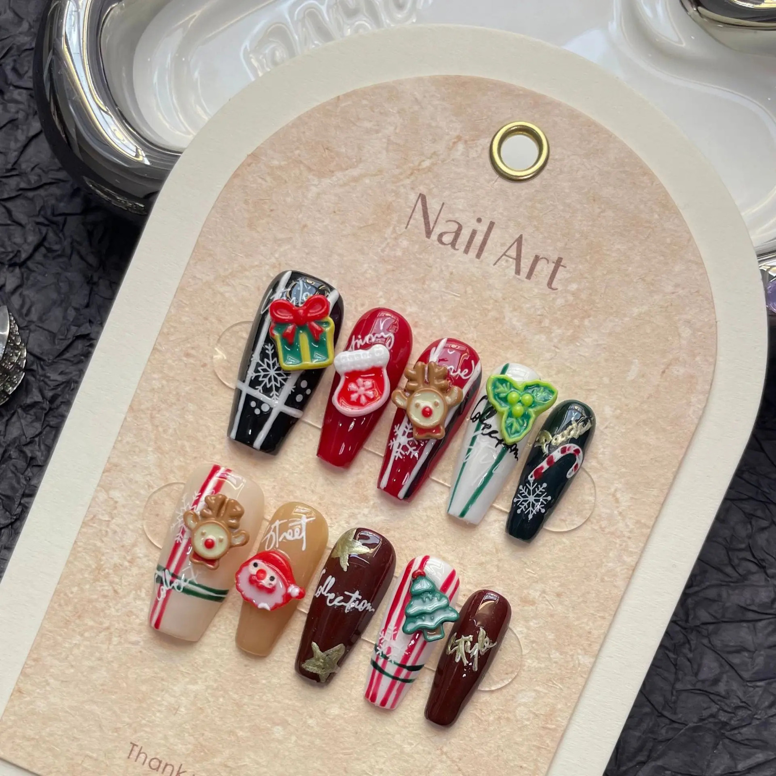 Wine Red Christmas Handmade Pressing Nail Gift for Girls High end Wearable Fake Nails Snowman Deer n Ballet Nail Art 241031