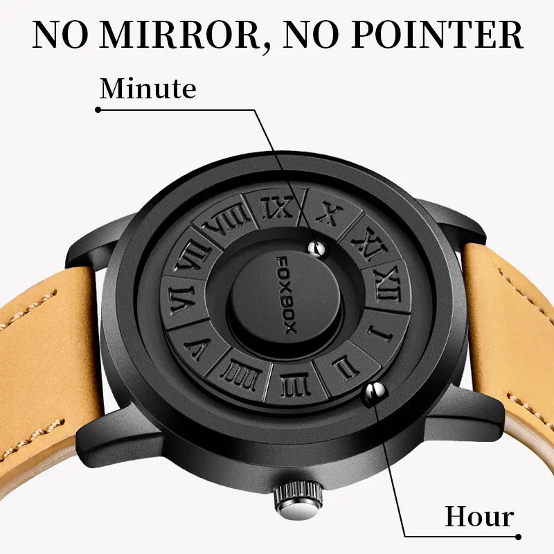 2024 New Men Watch FOXBOX Brand Creative Scrolling Beads Quartz Watches for Men Magnetic Force Leather strap Waterproof Clock