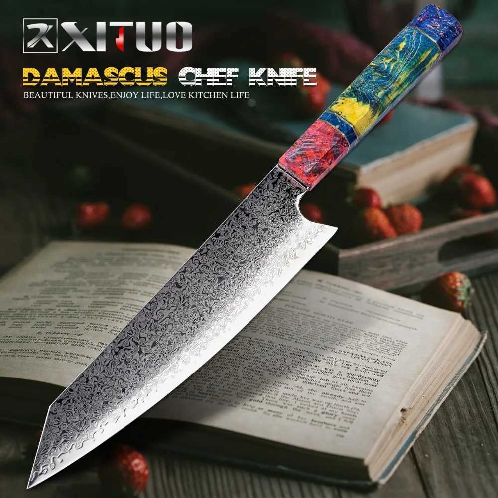XITUO Damascus Kitchen Knife Set Chef Nakiri Knife 67 Layers Japanese Damascus Steel Chef Knife Sharp Blade Colorful Wood X241102