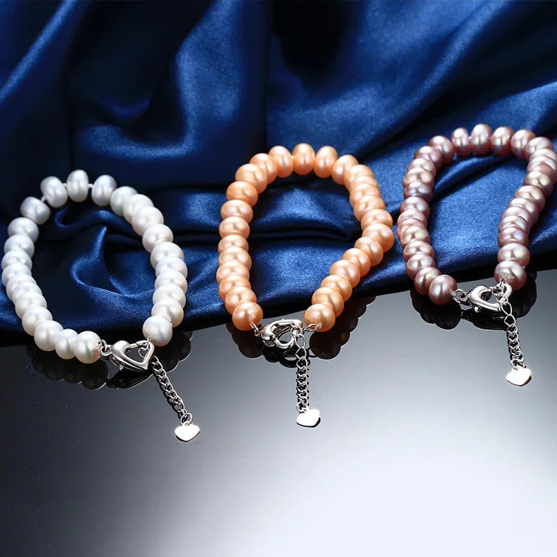 selling 925 sterling silver womens jewelry set pendant earring and bracelet natural freshwater pearl bread round 241031