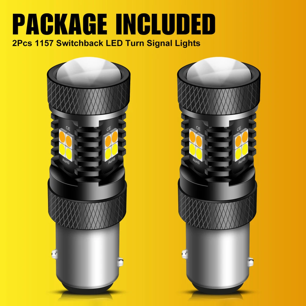 2Pcs 1157 2357 Led Bulbs Switchback Turn Signal Light White/Amber Dual Color DRL Parking Lights Ultra Bright DC 12-24V