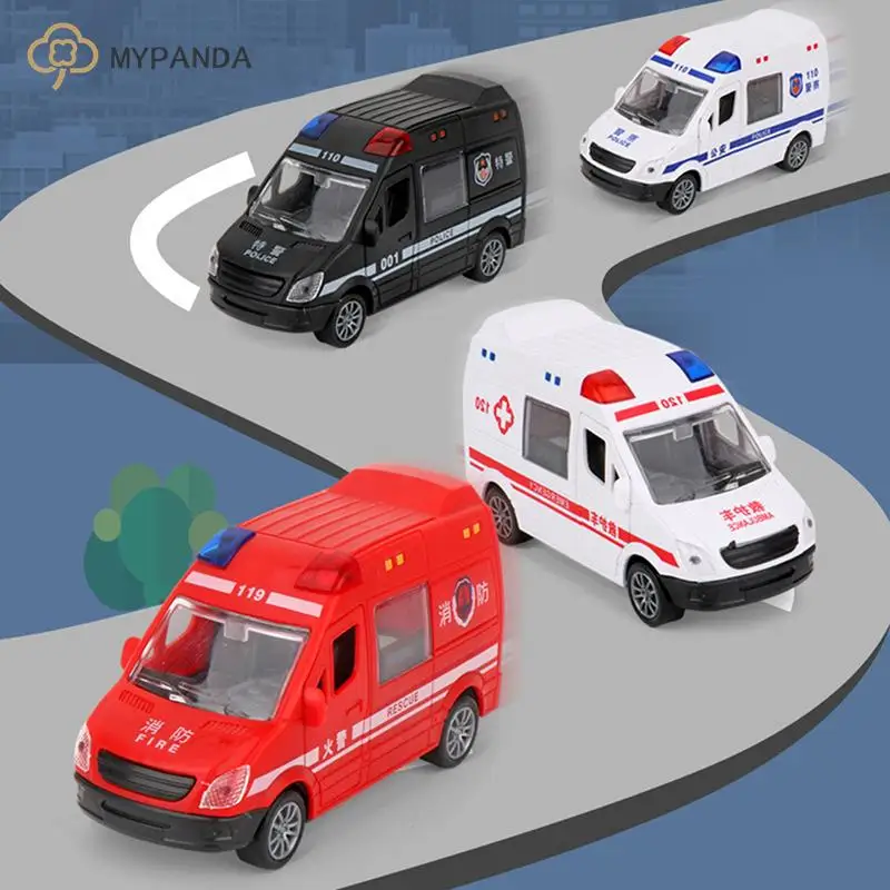 1:32 Hospital Rescue Ambulance Police Metal Cars Model Pull Back Sound And Light Alloy Diecast Car Toys For Children Boys Gifts