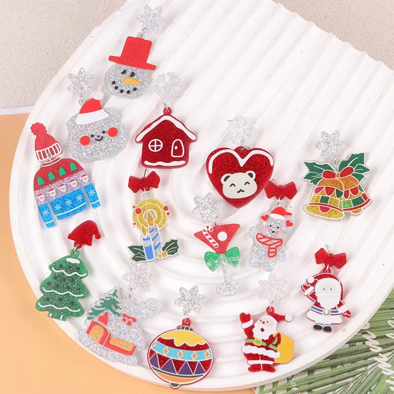 Christmas Tree Sweater Bell Santa Claus Red House Pendant Earrings Womens Christmas Series Christmas Gifts Jewelry 241031