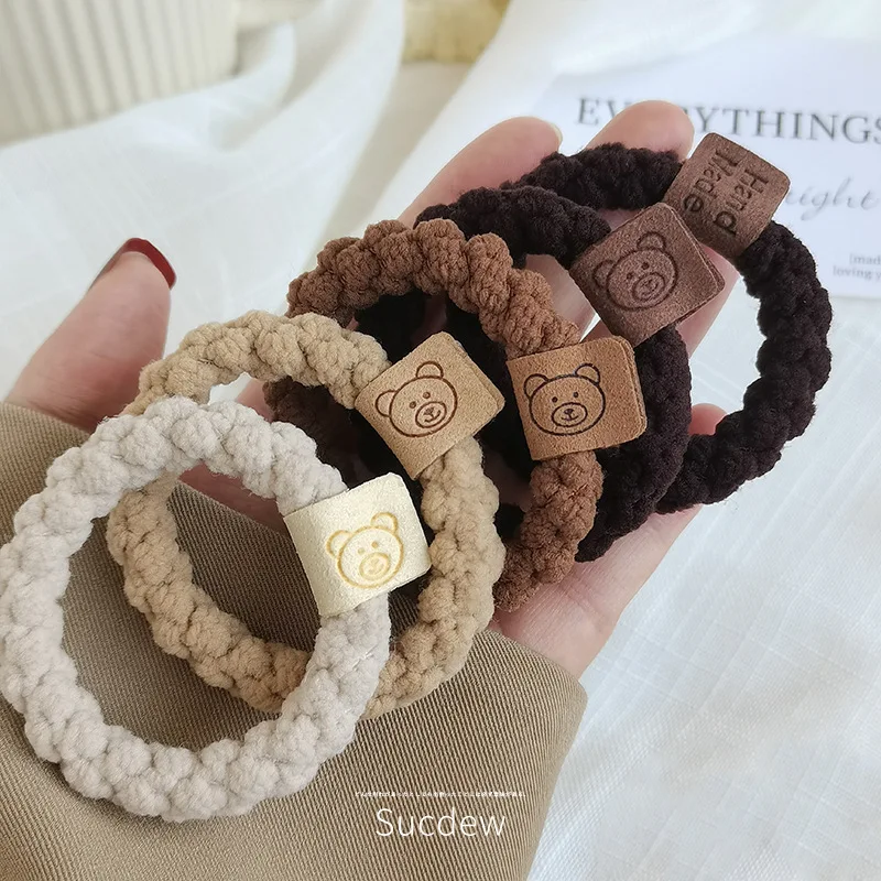 Fashionable And Cute Bears Leather Bands Women s Tied Hair Rope Headwear Autumn Winter Plush Circles High Elastic A 5