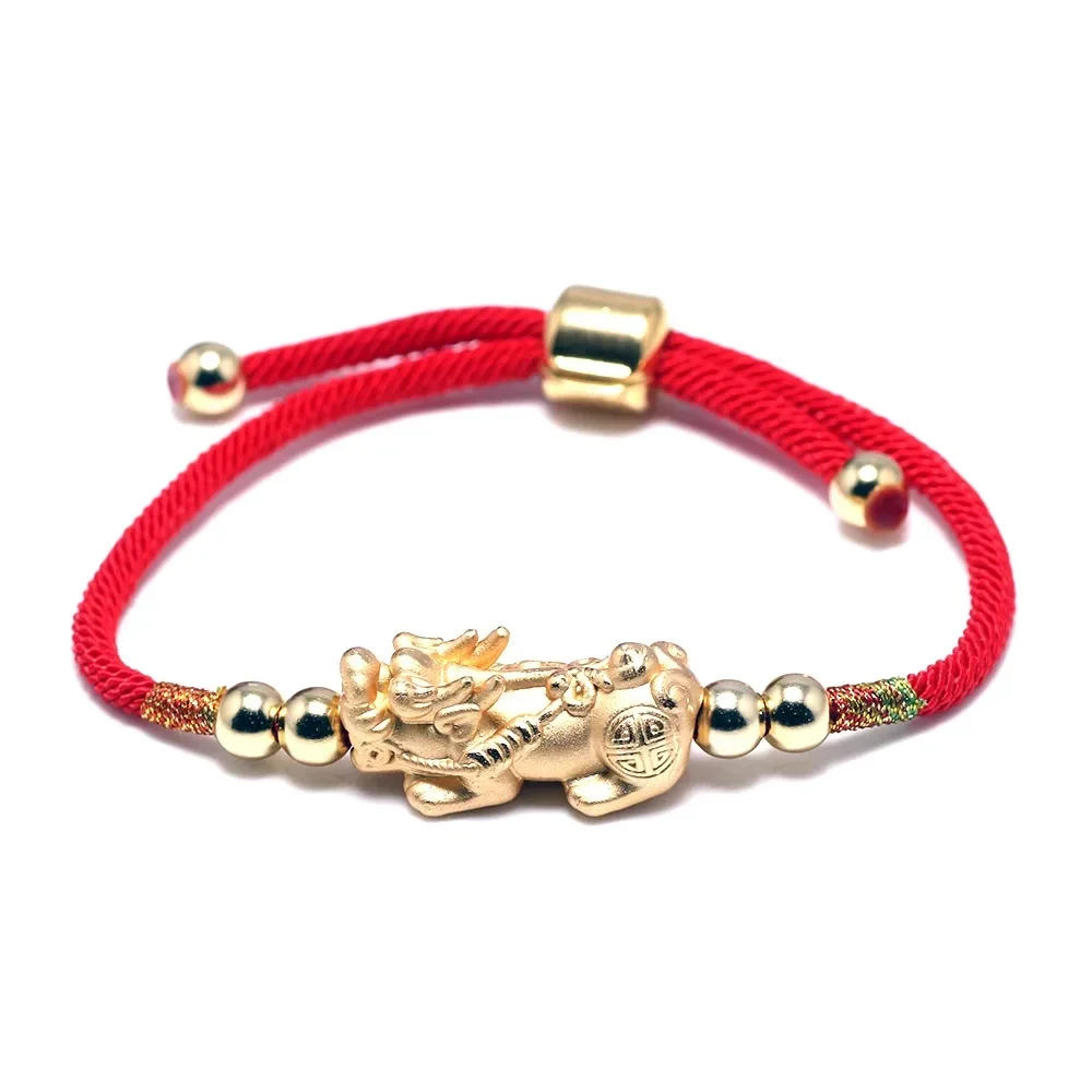Lucky Red Rope Bracelets 999 Sterling Silver Pixiu Gold Color Tibetan Buddhist Knots Adjustable Charm Bracelet For Women Men