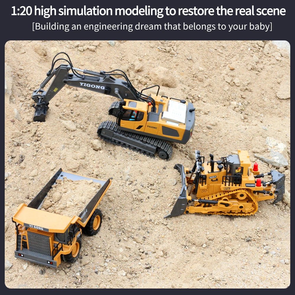1:20 RC Excavator 2.4G Remote Control Engineering Vehicle Crawler Bulldozer Truck Rc Car Toys for Boys Children Gifts