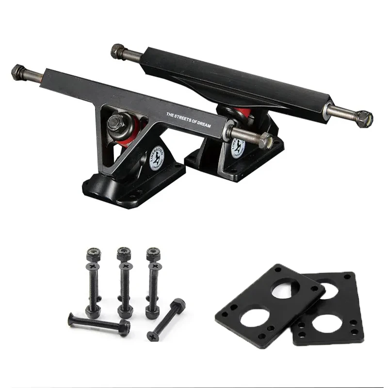 7inch Longboard Trucks 8mm Axle (Set of 2) together with 70*51MM Skateboard Wheels with Riserpad and screws Bearings