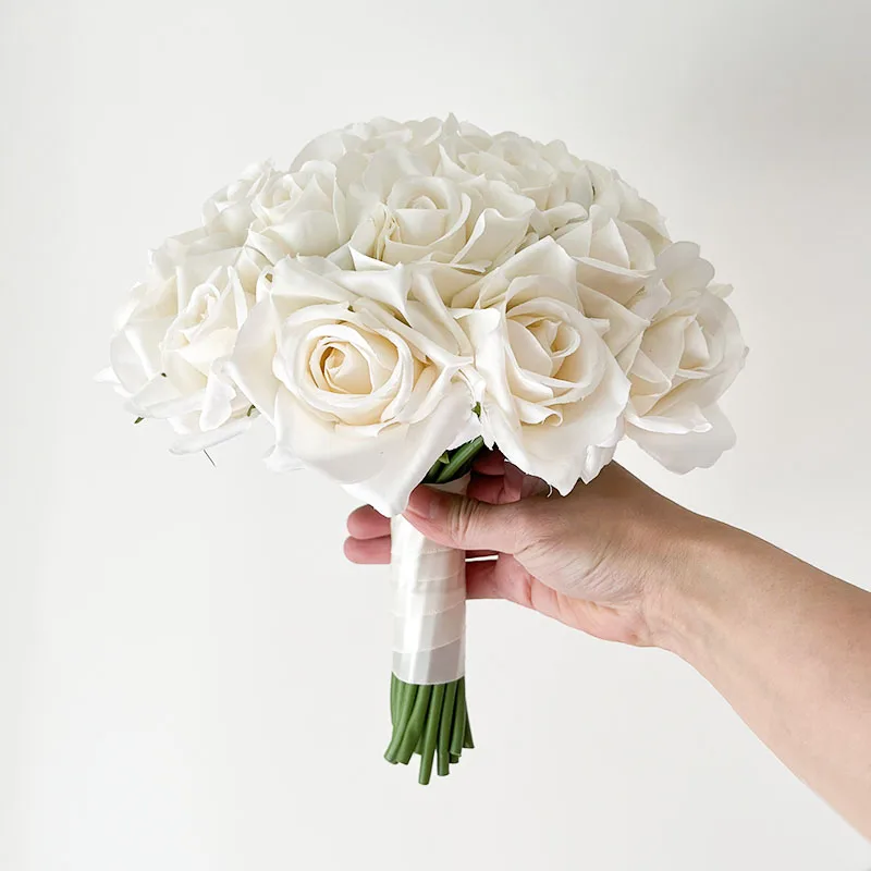 Bride Bouquet 2025 Wedding Accessories White Ivory Roses Silk new Flowers Artificial Groom Buttonhole Bridesmaids Mariage Bridal Bouquets