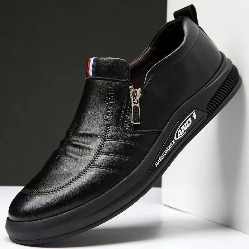 Casual Leather Shoes for Men Trend Brand Loafers Autumn ZIP Flat Man's Sneakes Business Comfortable Moccasins Tenis Masculino 22271
