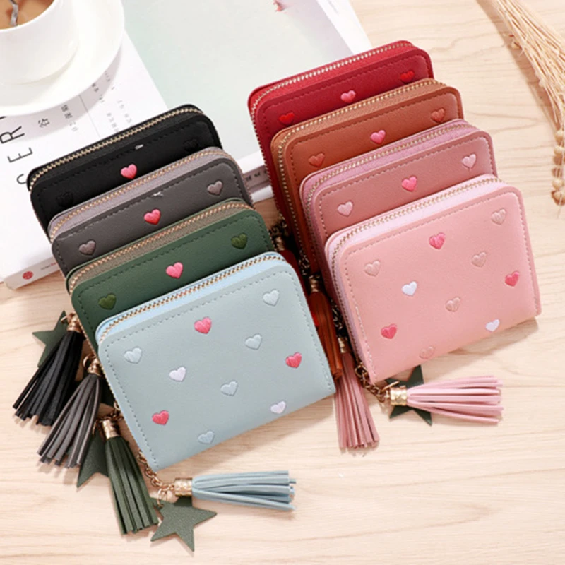 Wallets Women Mini With Heart PU Card Bag Female Credit Multi-Card Holders Money Clip Short Coin Purse For Ladies Zipper Wallet Y260206